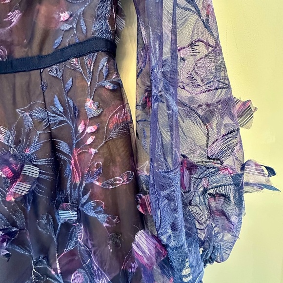 Marchesa Notte Purple & Pink Floral Illusion Long Sleeve Dress Size 4 - Picture 3 of 8